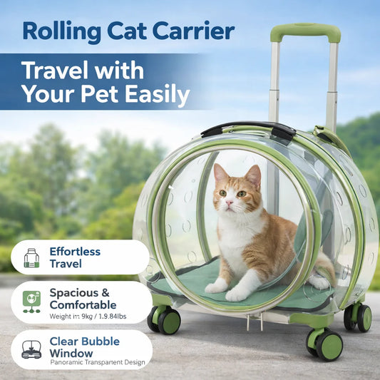 Rolling Cat Carrier With Wheels Telescopic Handle For Travel
