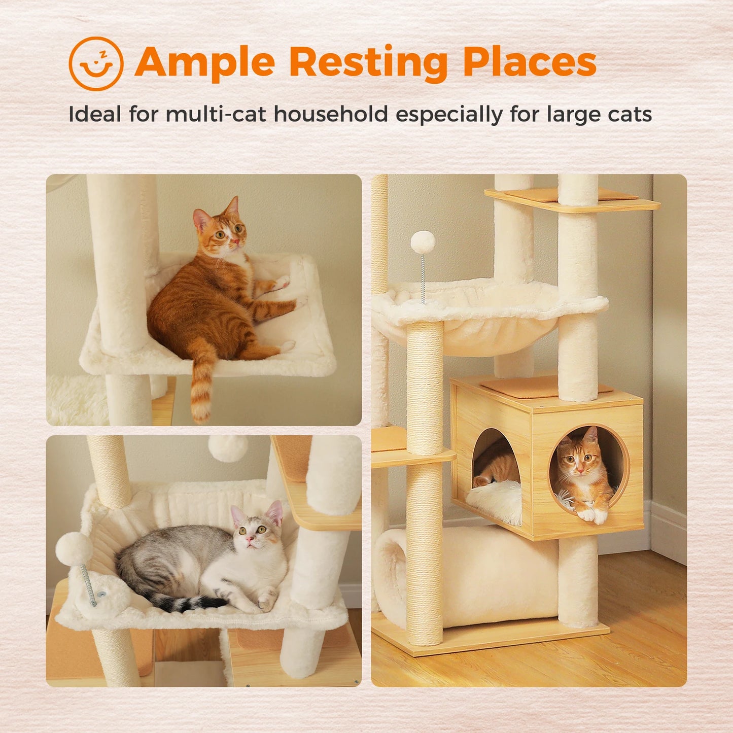 PAWZ Road Height Adjustable Cat Tree With Hammock For Indoor