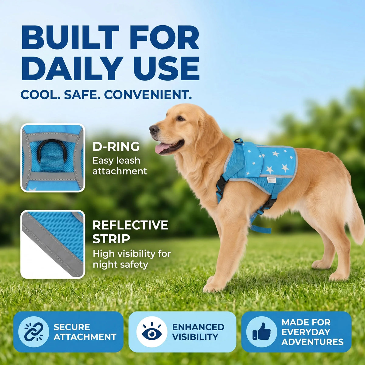 Pet Dog Cooling Vest Harness Jacket With Freezer Packs