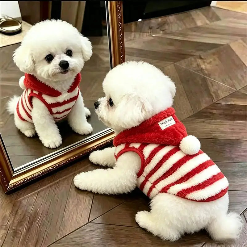 Warm Striped Plush Dog Coat Vest for Winter Weather