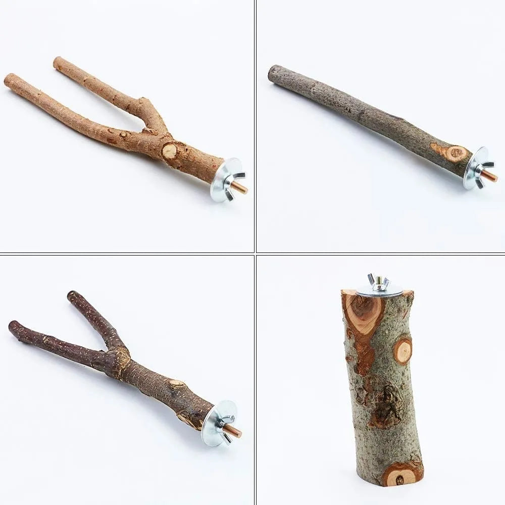 NONECN 4-Pack Natural Wood Bird Perch Toys