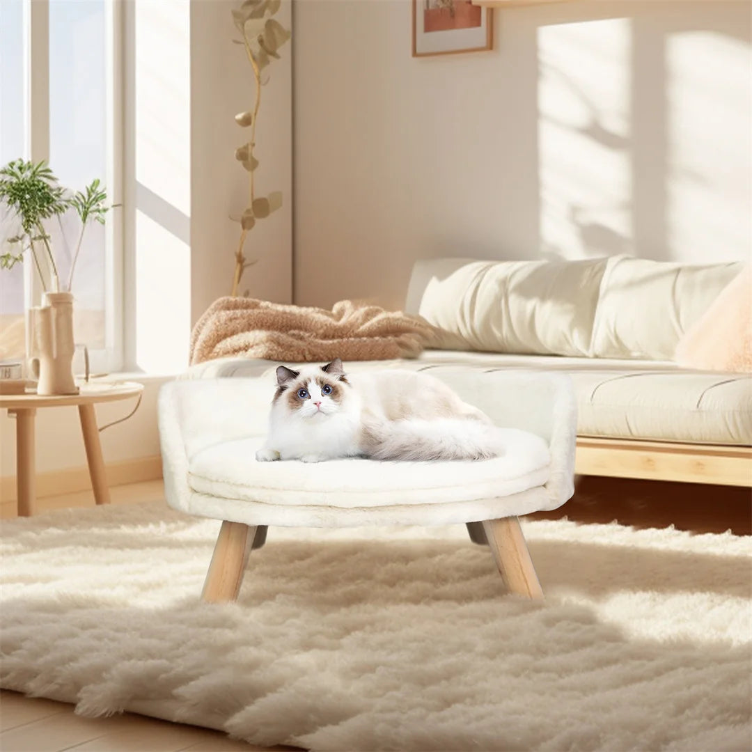 BINGOPAW Luxury Plush Cat Bed Nesting Chair With Wood Legs