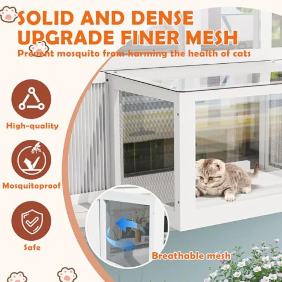 XMSJ Window Catio Indoor Outdoor Cat Enclosure With Mosquito-Proof Mesh