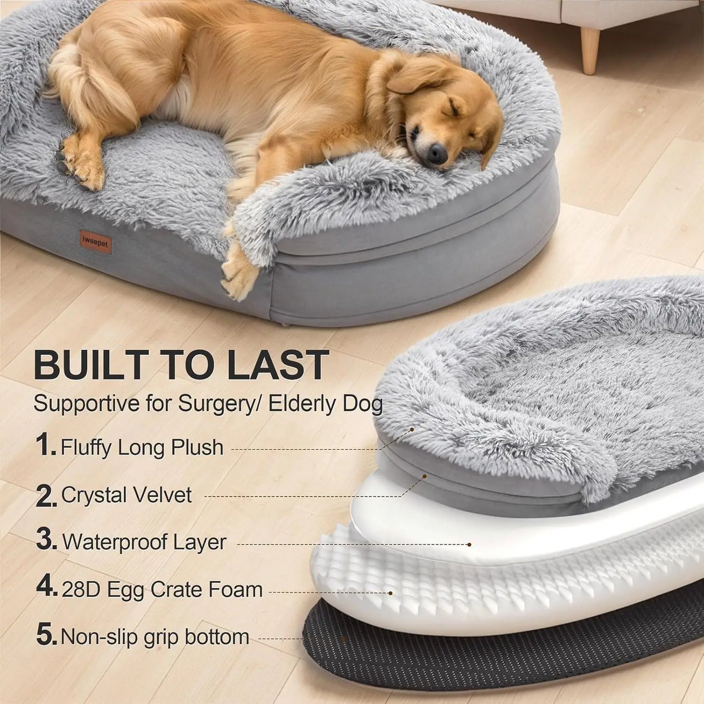 Thickened Orthopedic Dog Bed With Egg Crate Foam Waterproof Lining