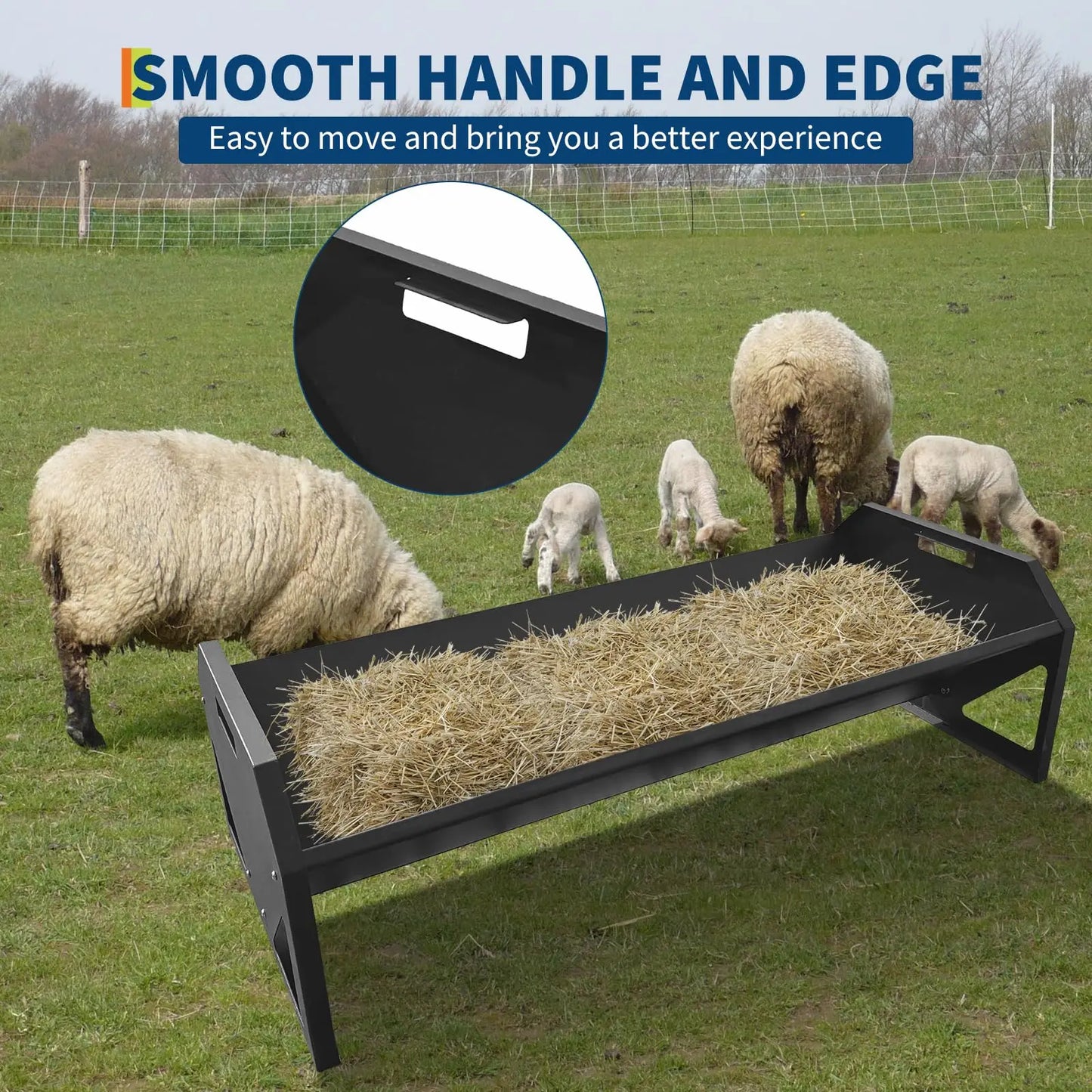 HiMISS Farm Animals Galvanized Steel Rustproof Livestock Feeder Hay Trough