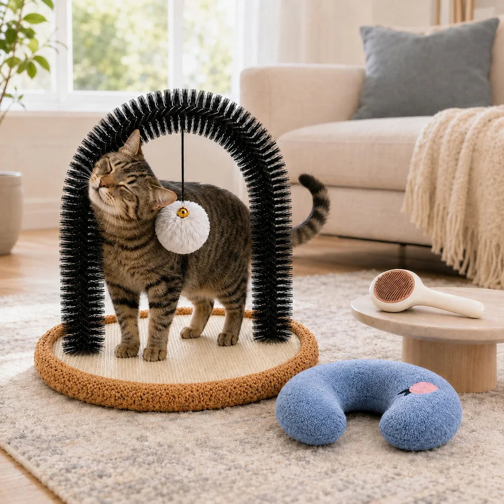 Cat Self Grooming Arch Sisal Scratching Base With Plush Rest Station