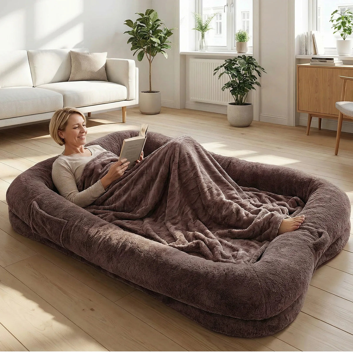 Topincn Portable Washable Plush Human And Dog Bed With Blanket