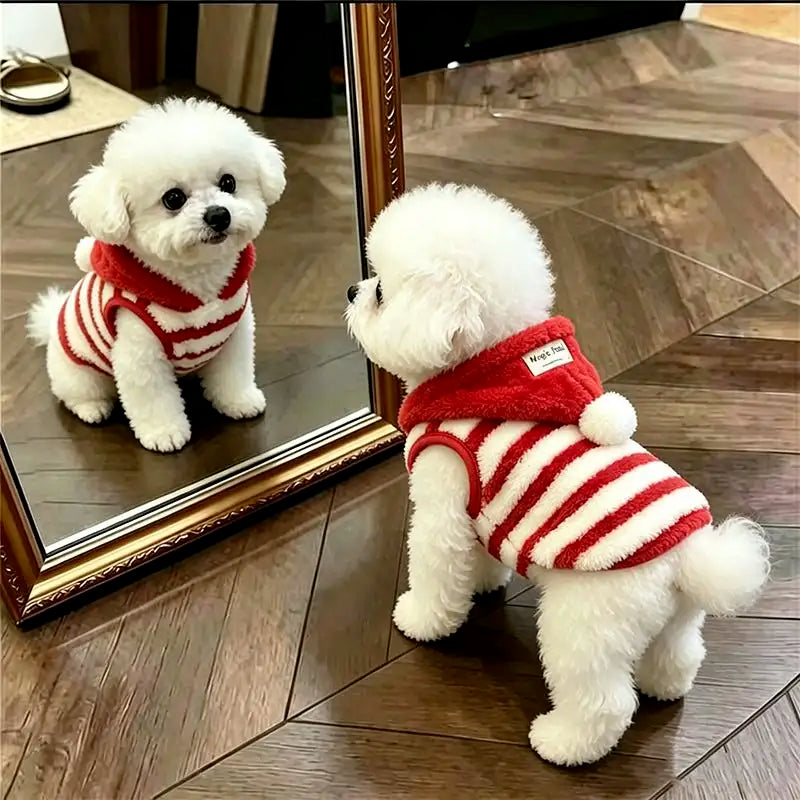 Warm Striped Plush Dog Coat Vest for Winter Weather