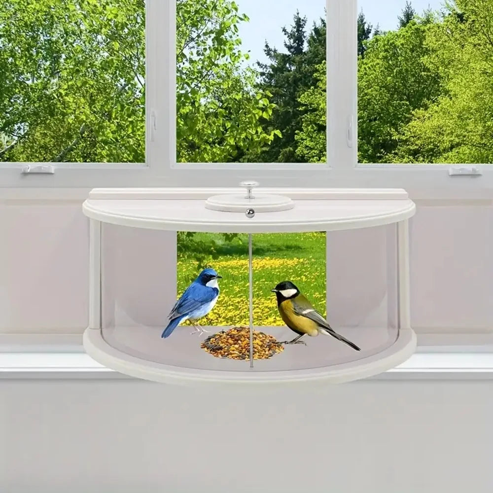 Window Bird Feeder With Recessed Design 180 Degree Clear View Tray