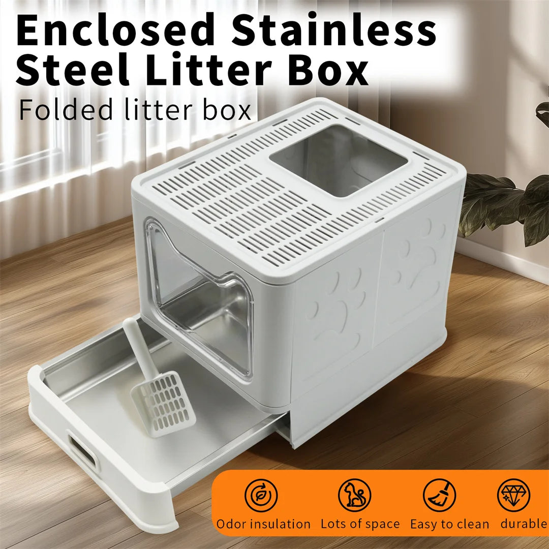 Bingopaw Detachable Enclosed Cat Litter Box With Stainless Steel Pan