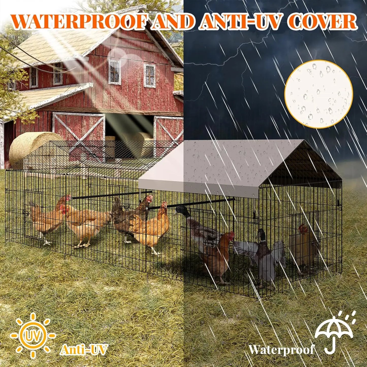 HiMISS Heavy Duty Walk In Metal Chicken Coop Run With Waterproof Cover