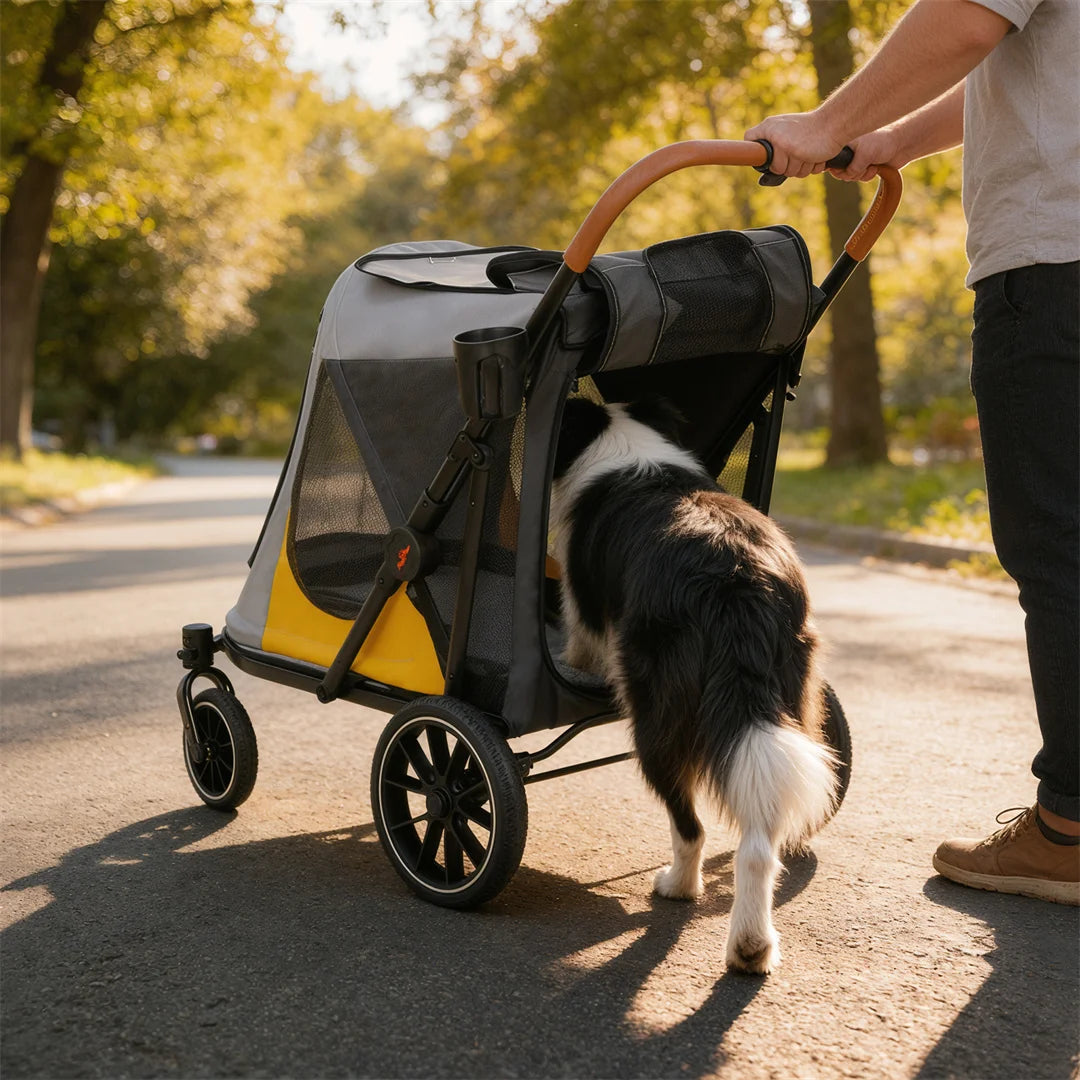 Portable Dog Stroller For Large Dogs With One Click Folding
