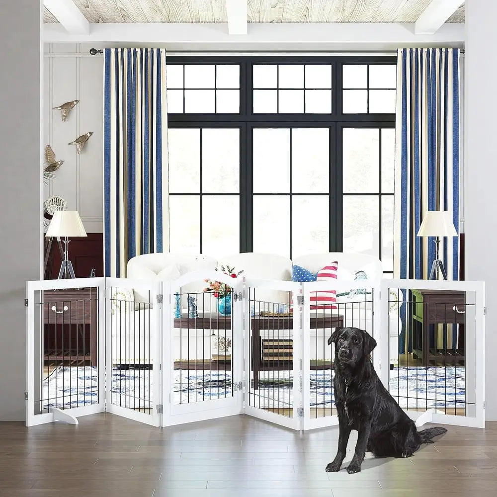 Six-Panel Freestanding Pet Gate for Doorways and Stairs