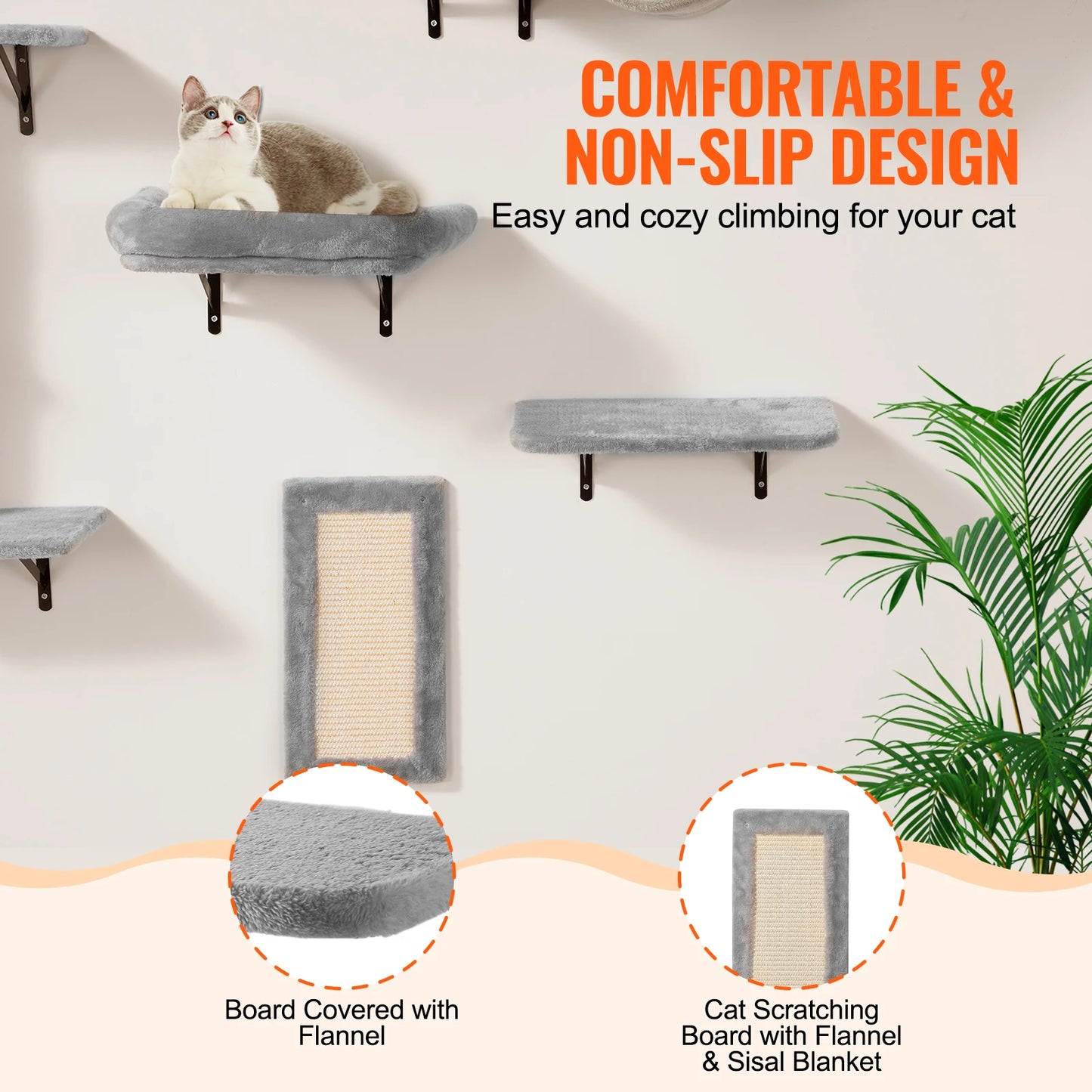 SucceBuy Wall Mounted Cat Shelves With Jumping Boards And Perches