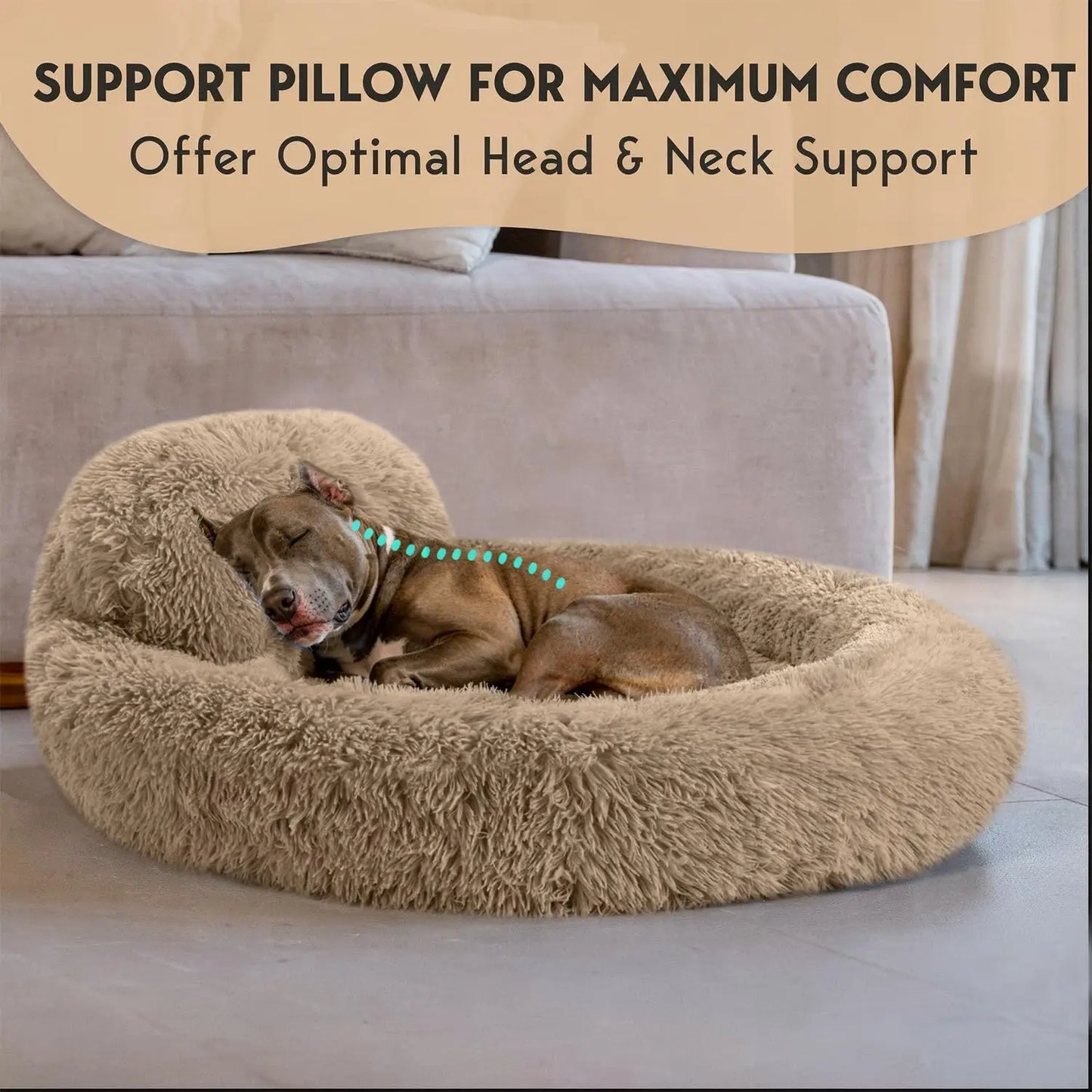 Calming Donut Dog Bed With Anti Slip Premium Faux Fur