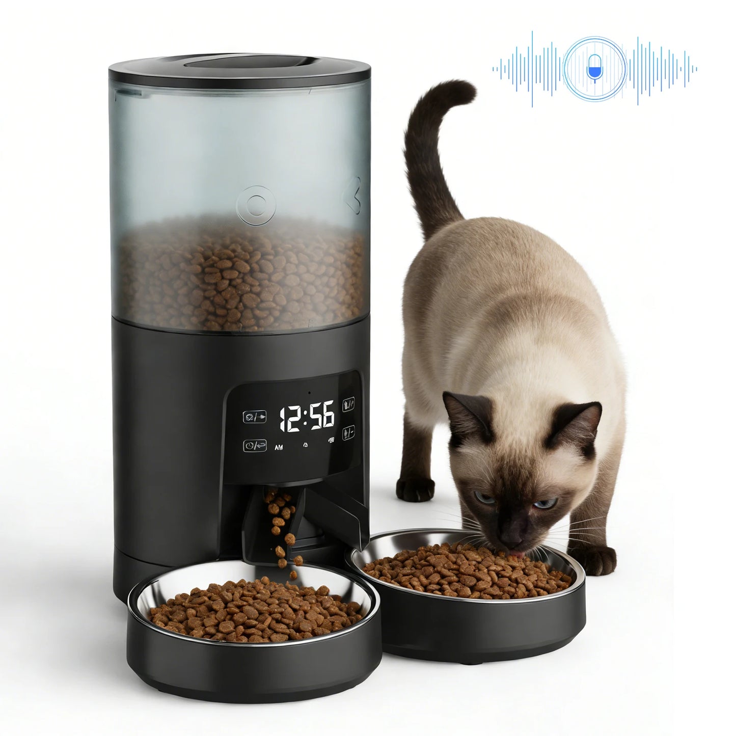 Automatic Cat Feeder With Dual Stainless Bowls And Timed Dispenser