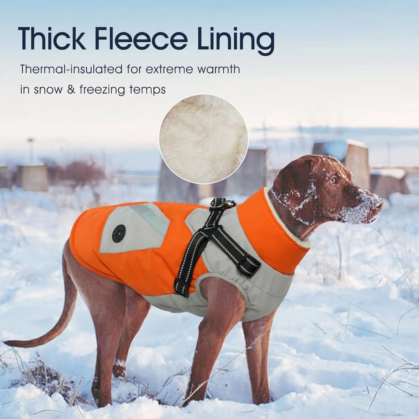 Waterproof Fleece Dog Jacket With Harness And Reflective Straps