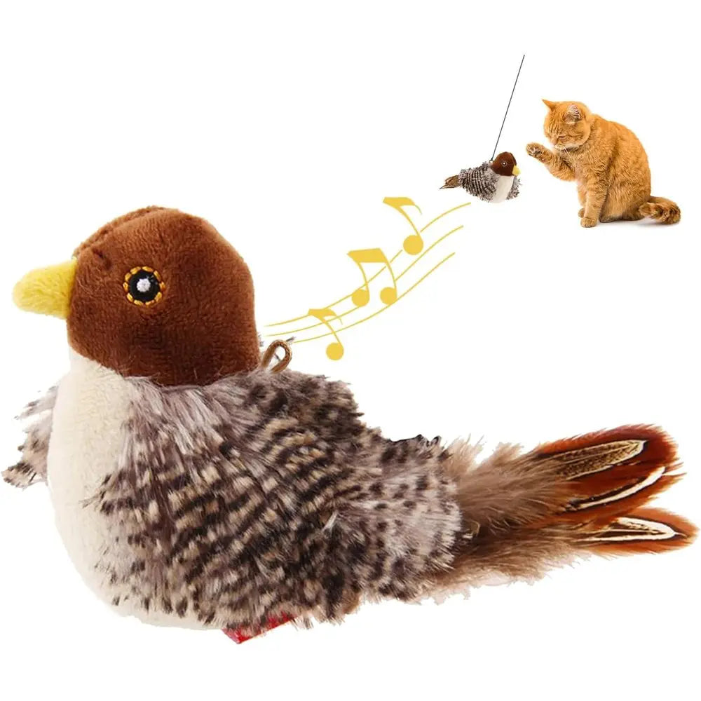 Interactive Chirping Bird Cat Toy With Feather Tail Squeaker