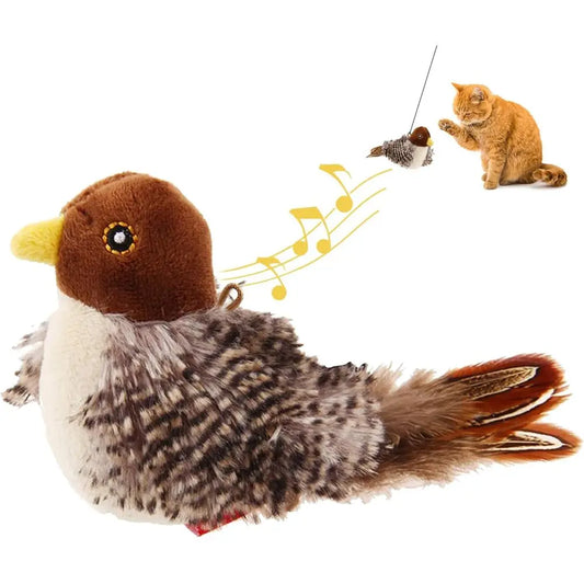 Interactive Chirping Bird Cat Toy With Feather Tail Squeaker