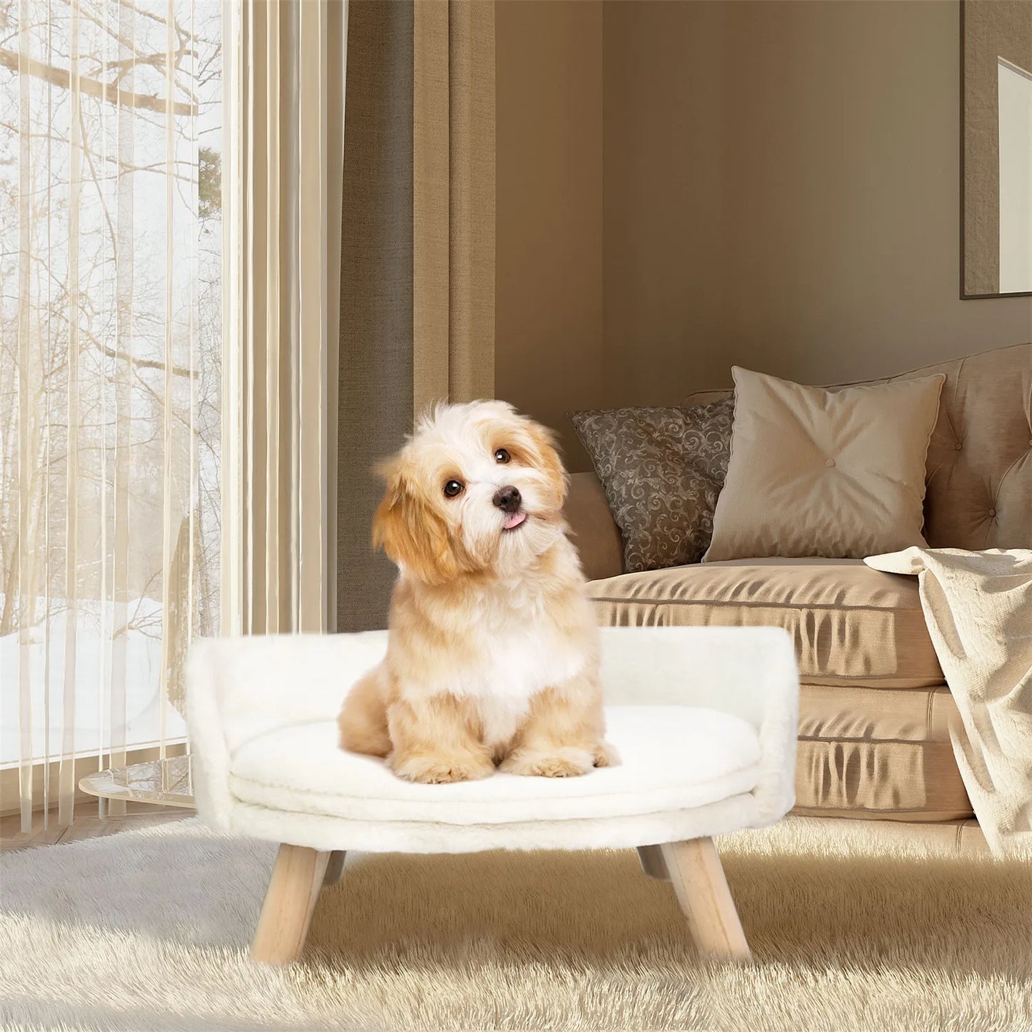 BINGOPAW Pet Sofa Bed Raised Cat Chair Removable Cushion