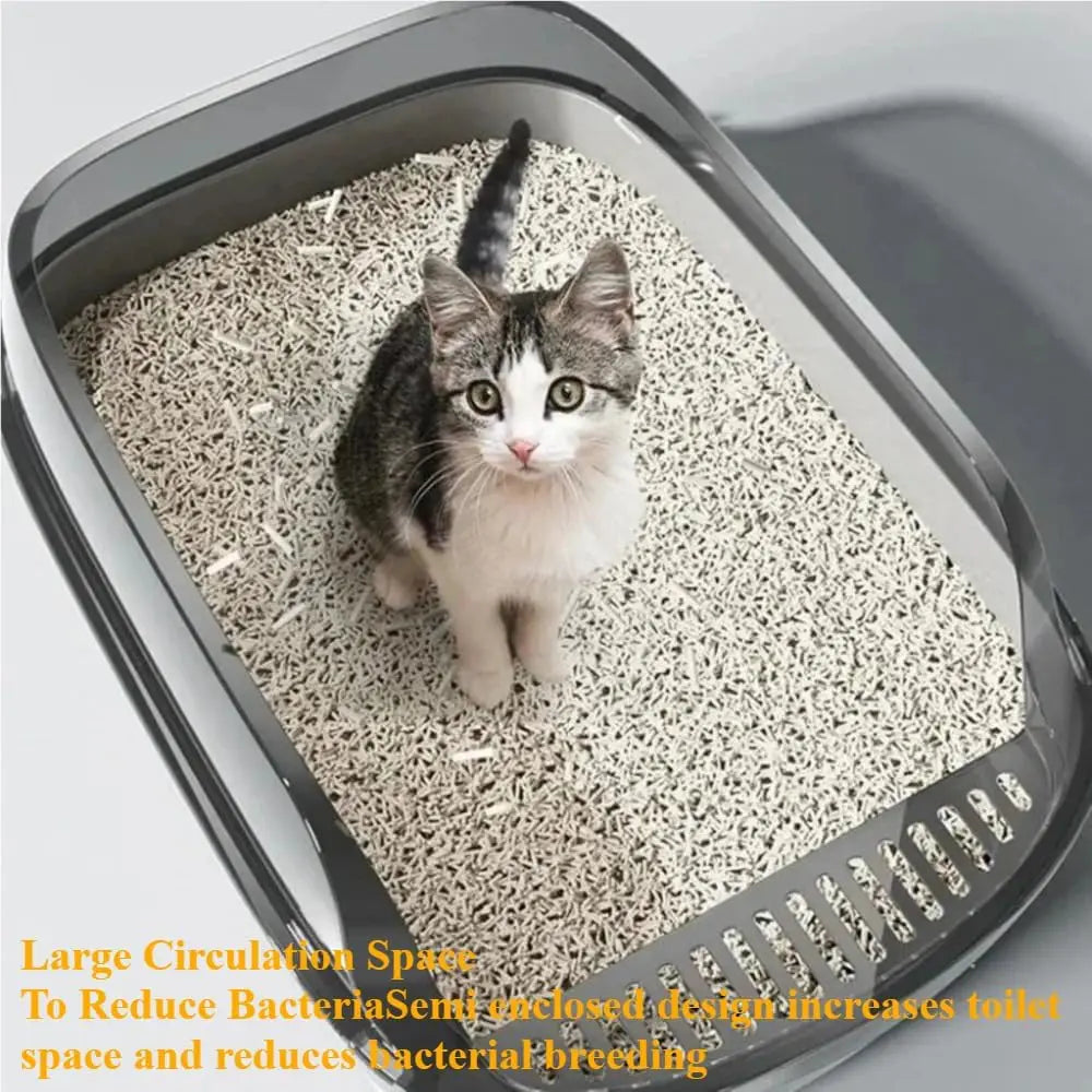 Semi-Enclosed Cat Litter Box Splashproof Kitten Toilet Tray Indoor Use