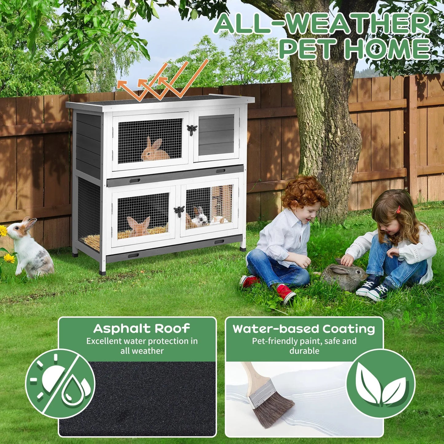 Wooden Rabbit Hutch and Chicken Coop With Removable Trays