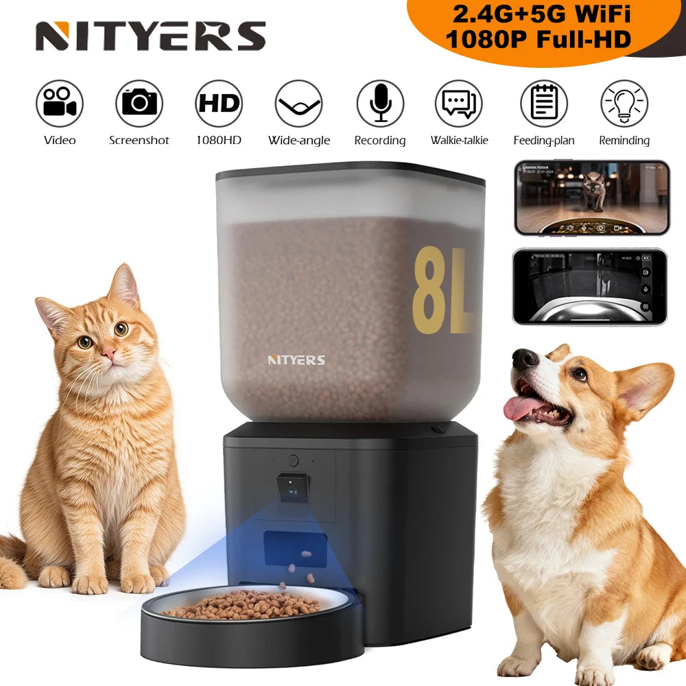 Nityers Automatic Cat Feeder 1080p Camera Night Vision WiFi