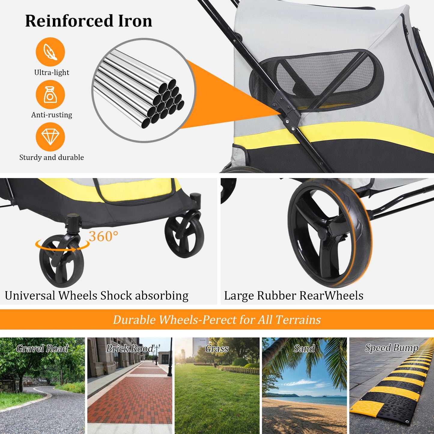 Portable Dog Stroller All Terrain Dual Entry Pet Wagon Cart