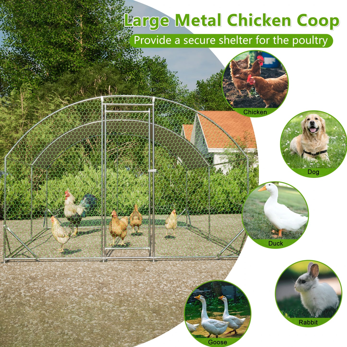 Metal Chicken Coop Walk In Run With Waterproof UV Cover Dome Hen House