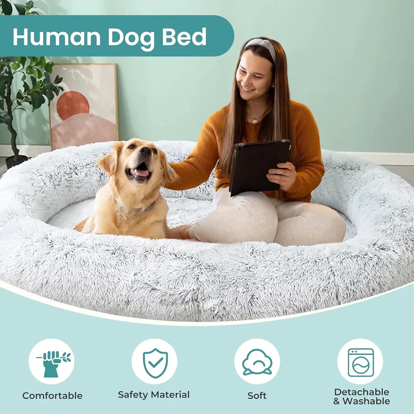 Ultra Soft Plush Human Dog Bed For Adults And Pets With Egg Crate Foam