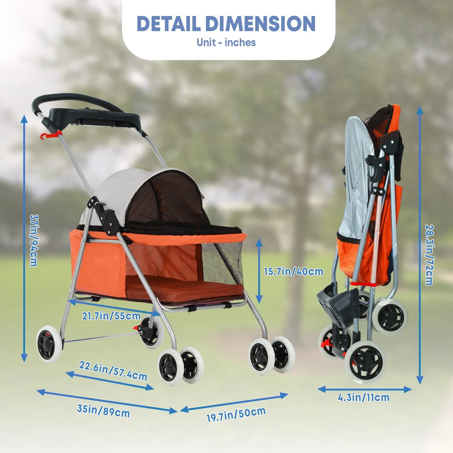 Portable 4 Wheel Pet Stroller Folding Waterproof Travel Carrier