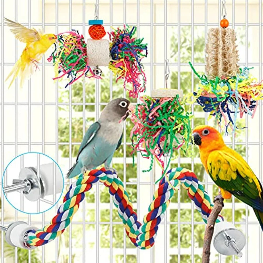 Bird Foraging Shredding Toy for Parakeet and Conure, Hanging Perch