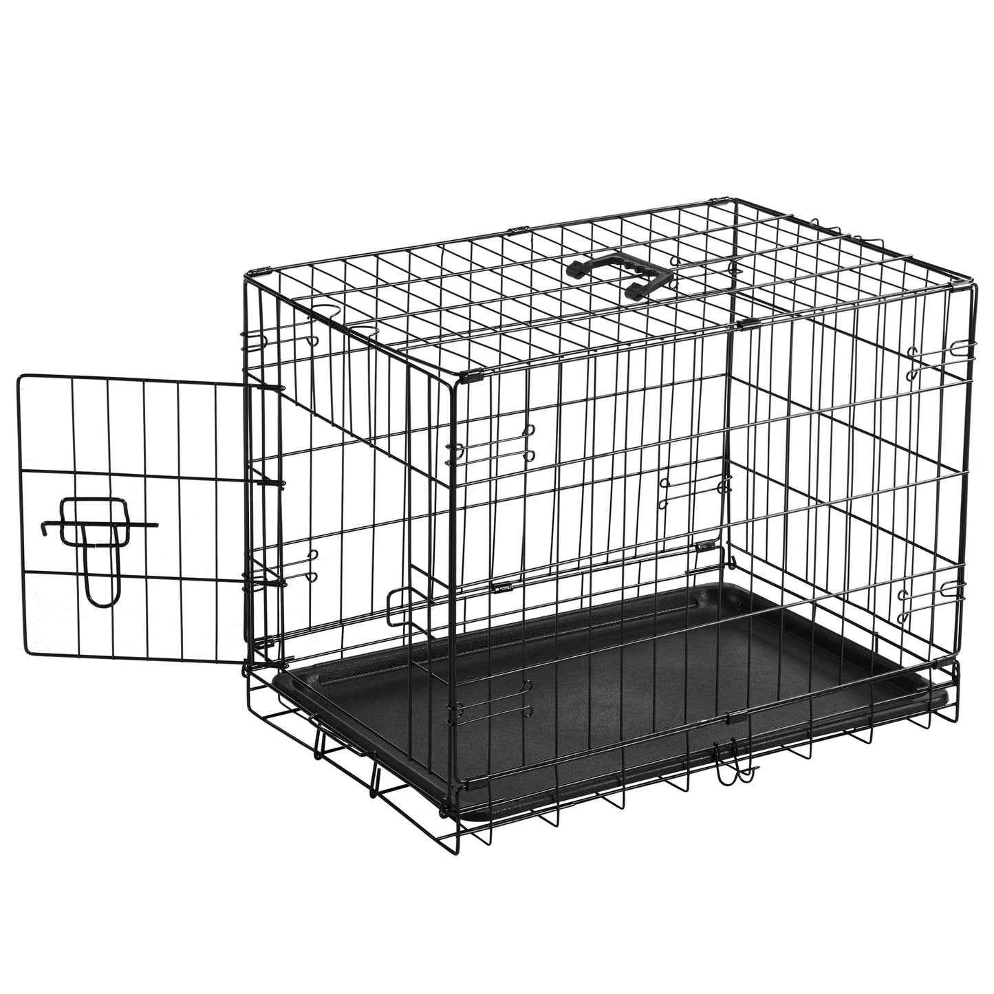 JHK Folding Metal Dog Cage With Leakproof Plastic Pan