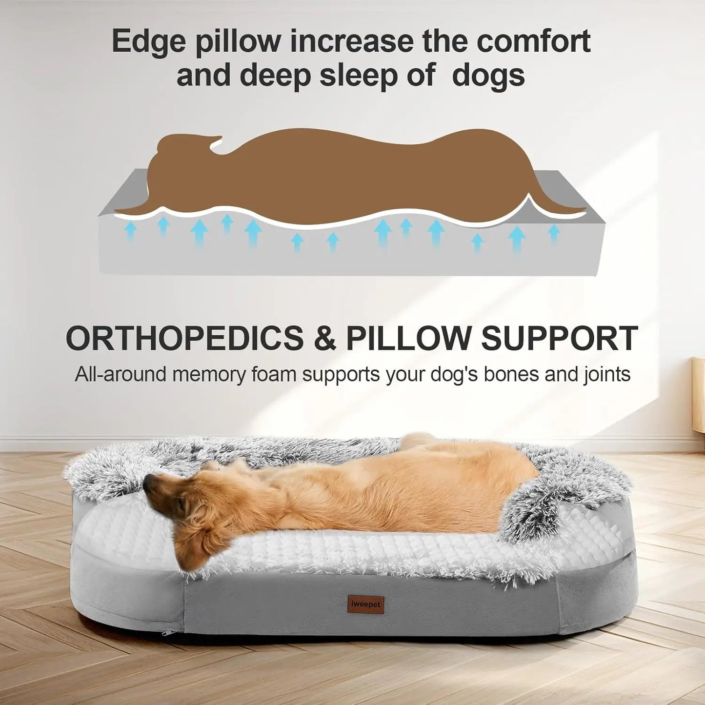 Thickened Orthopedic Dog Bed With Egg Crate Foam Waterproof Lining