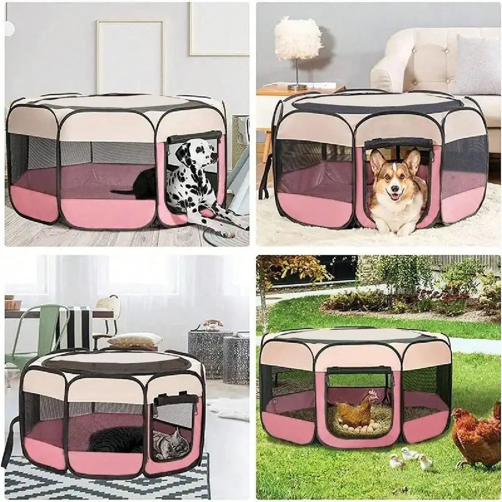 Foldable Dog Playpen Kennel Octagonal Fence Outdoor Shelter
