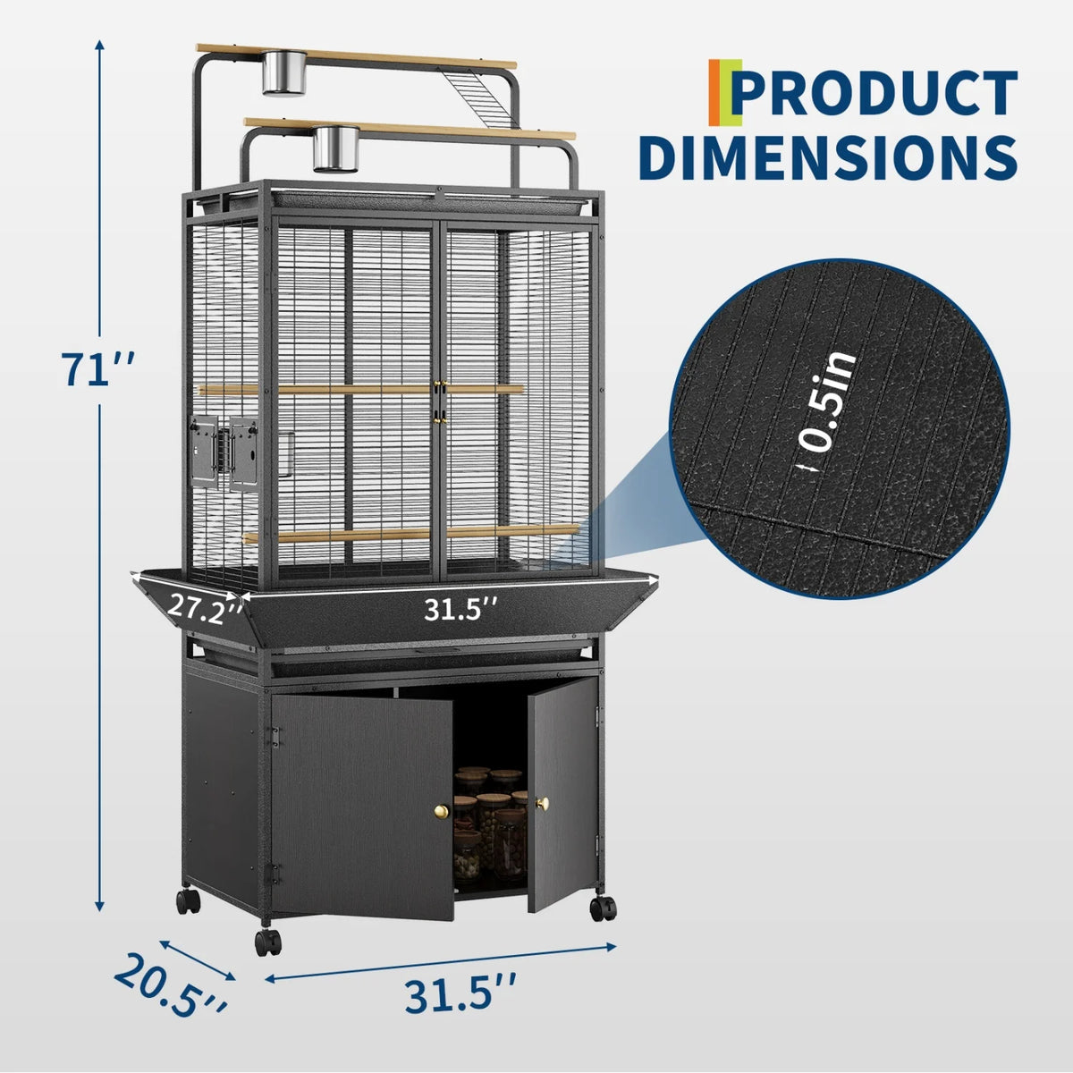 HImiss Corner Bird Cage Play Top And Rolling Storage Cabinet