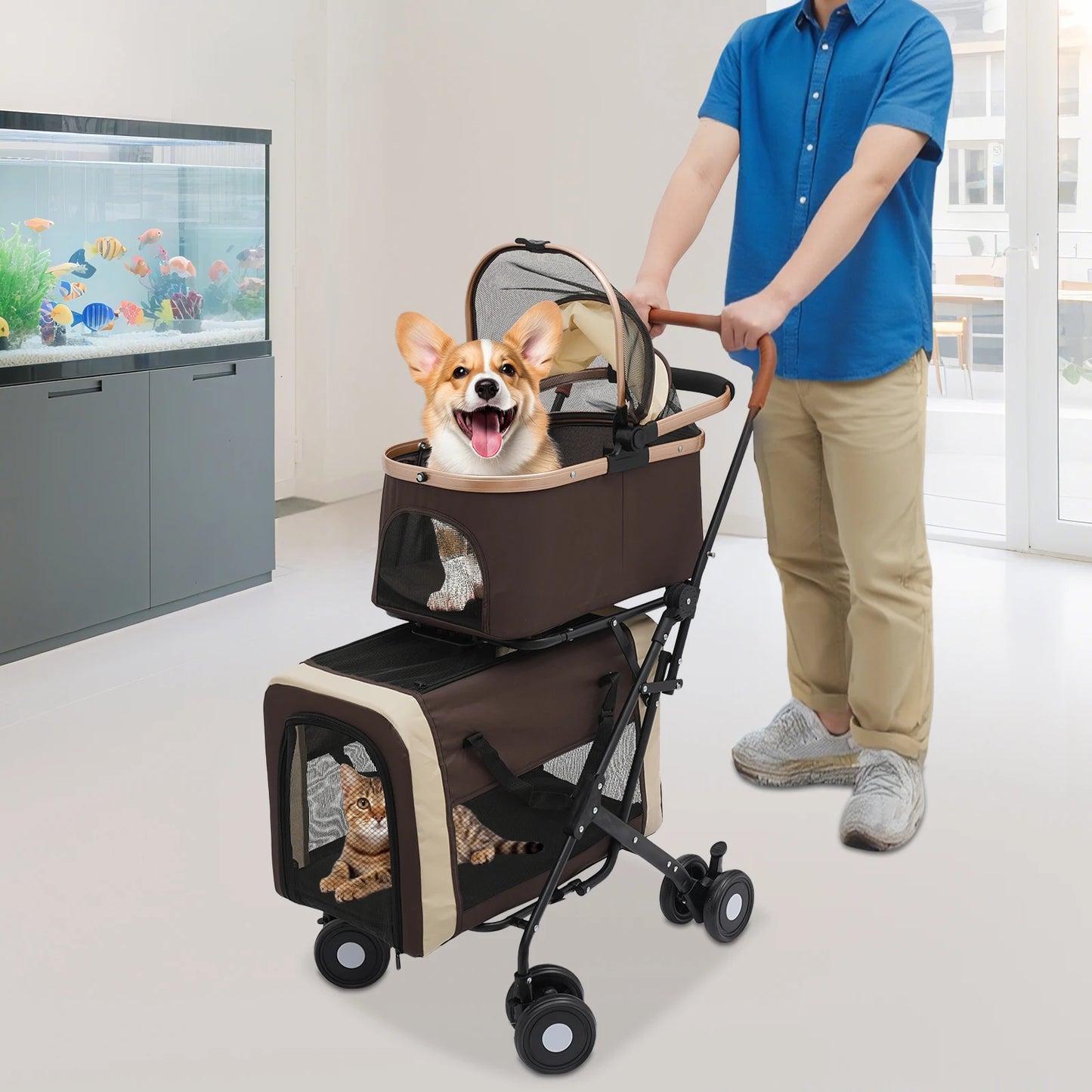 Multifunctional Pet Stroller With Carriers For Small And Medium Dogs