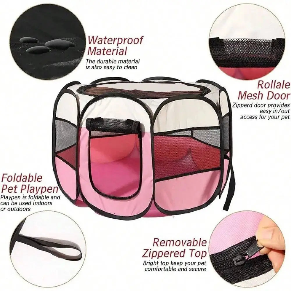 Foldable Dog Playpen Kennel Octagonal Fence Outdoor Shelter