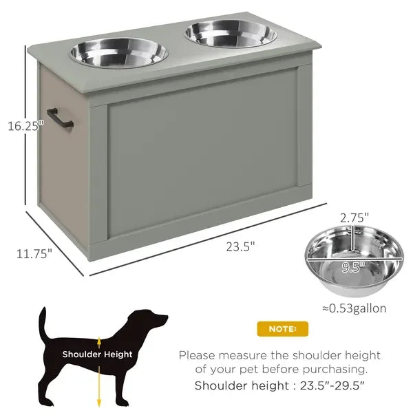 Raised Dog Feeding Station With 2 Stainless Steel Bowls And Storage