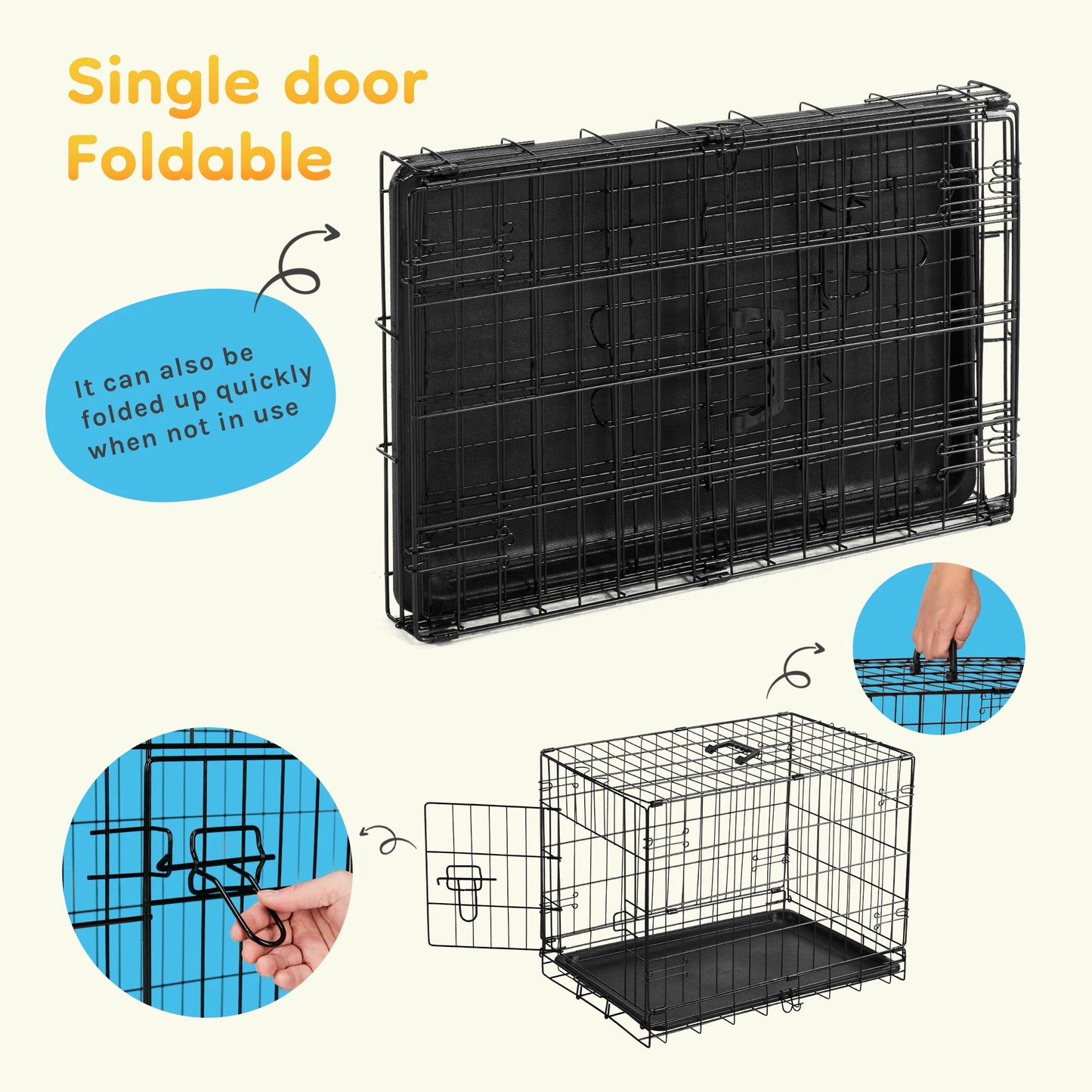 JHK Folding Metal Dog Cage With Leakproof Plastic Pan