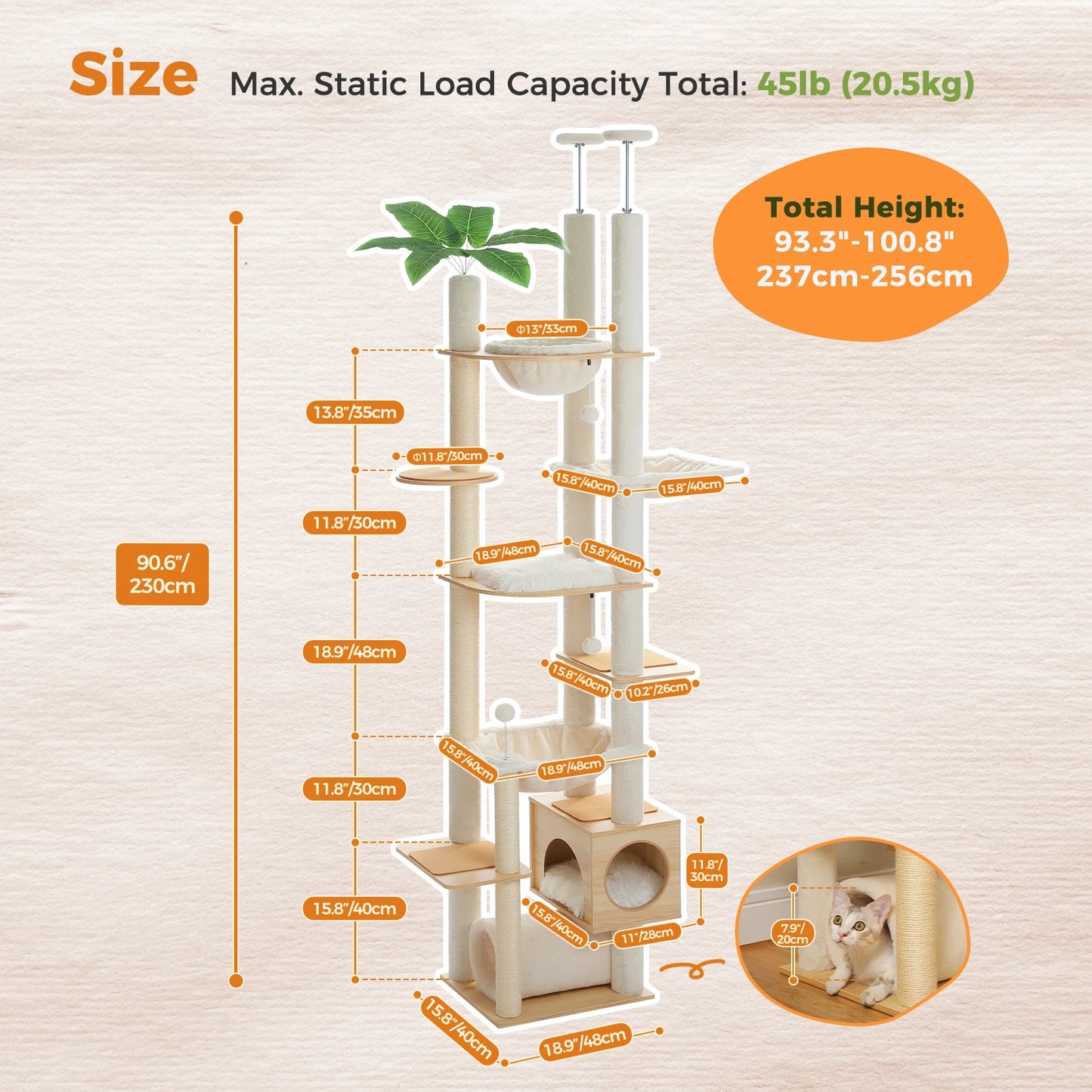 PAWZ Road Height Adjustable Cat Tree With Hammock For Indoor