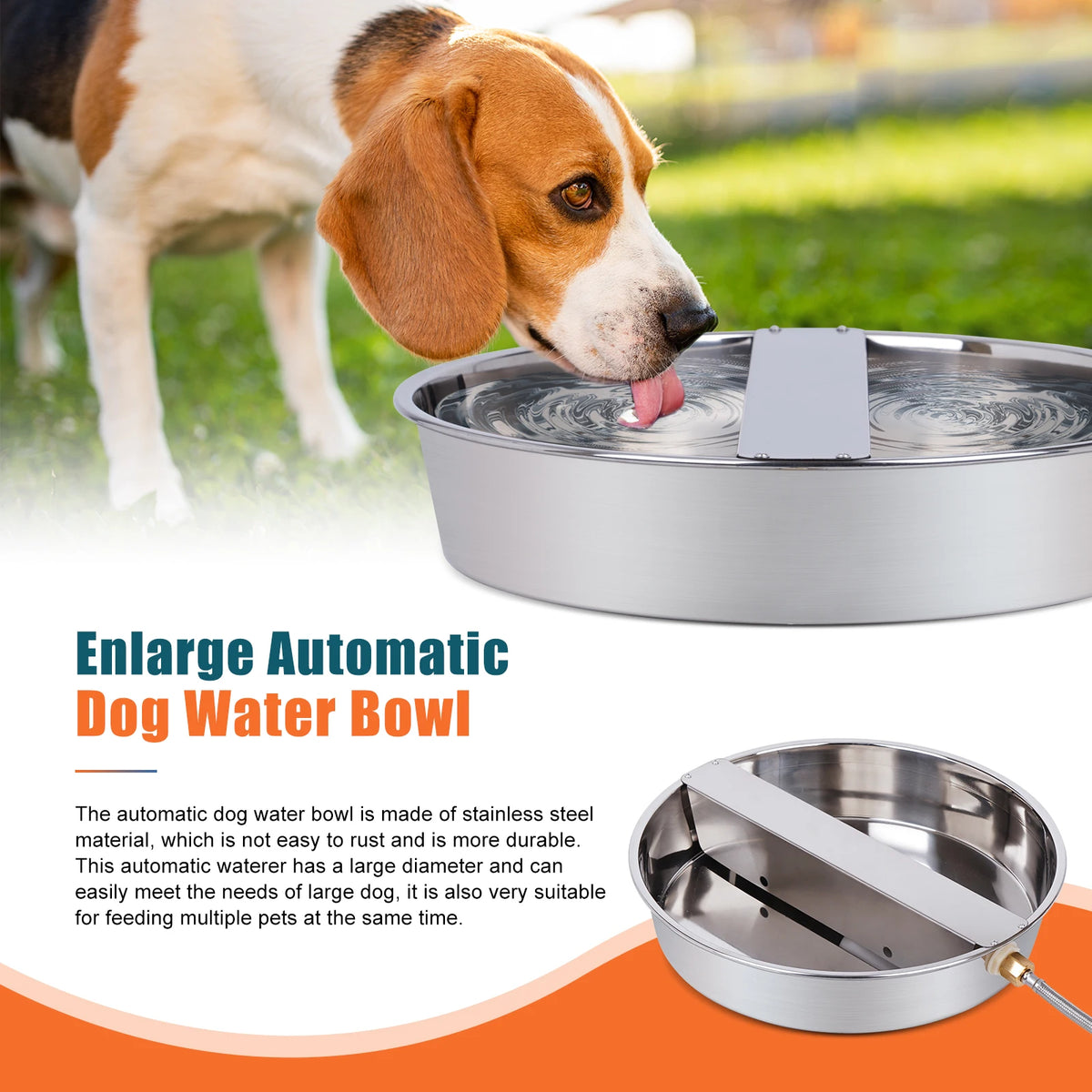 Stainless Steel Automatic Dog Water Dispenser With Long Hose