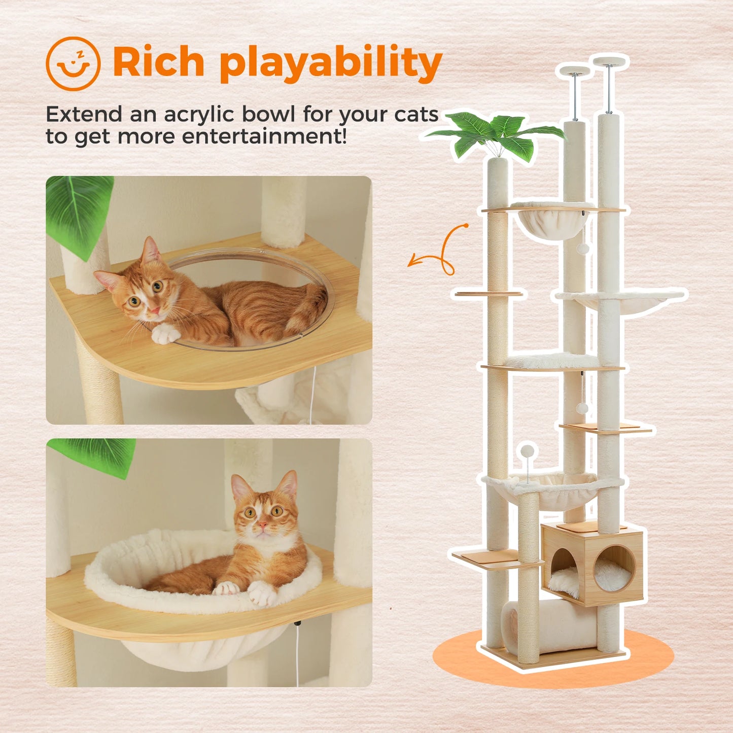 PAWZ Road Height Adjustable Cat Tree With Hammock For Indoor