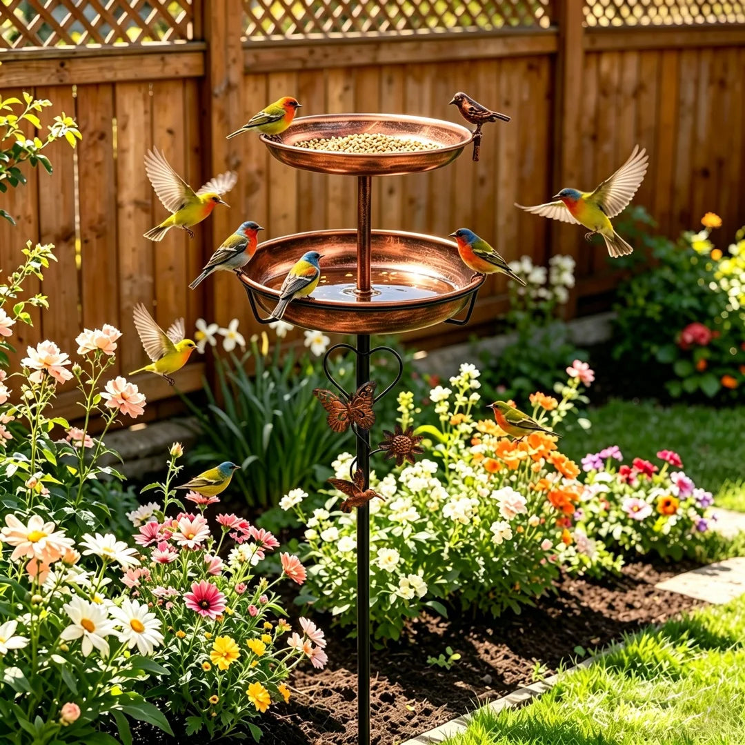 Outdoor Double Layer Bird Bath Feeder With 5 Prong Base