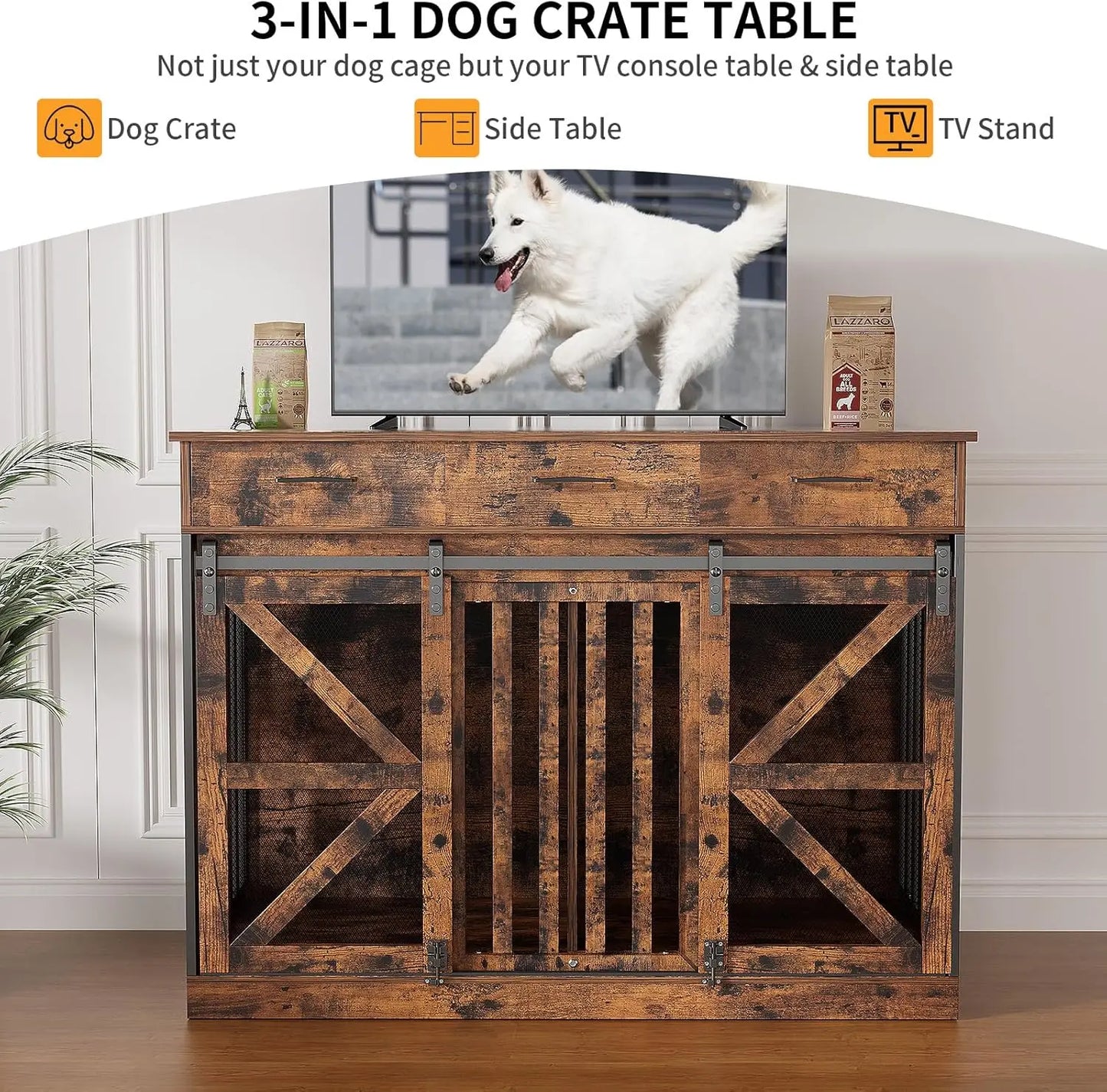 Kepptory Large Dog Crate Furniture With Removable Divider And Storage