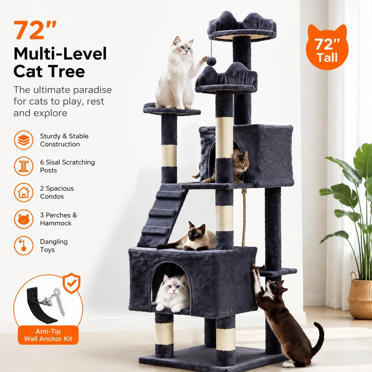 Premium Multi Level Cat Tower Featuring Sisal Scratching Posts