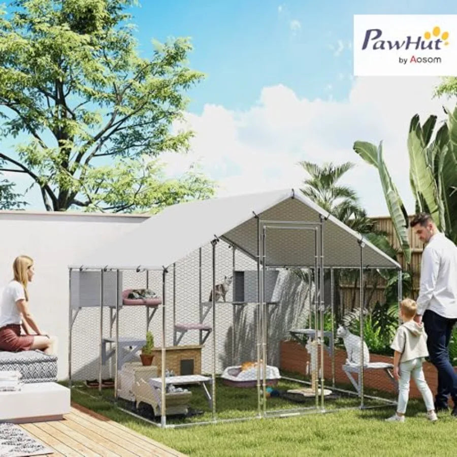 Outdoor Cat Enclosure With Waterproof Cover And 2 Resting Boxes