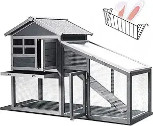 Rabbit Hutch Cage With Hay Feeder Outdoor Indoor Pet Coop