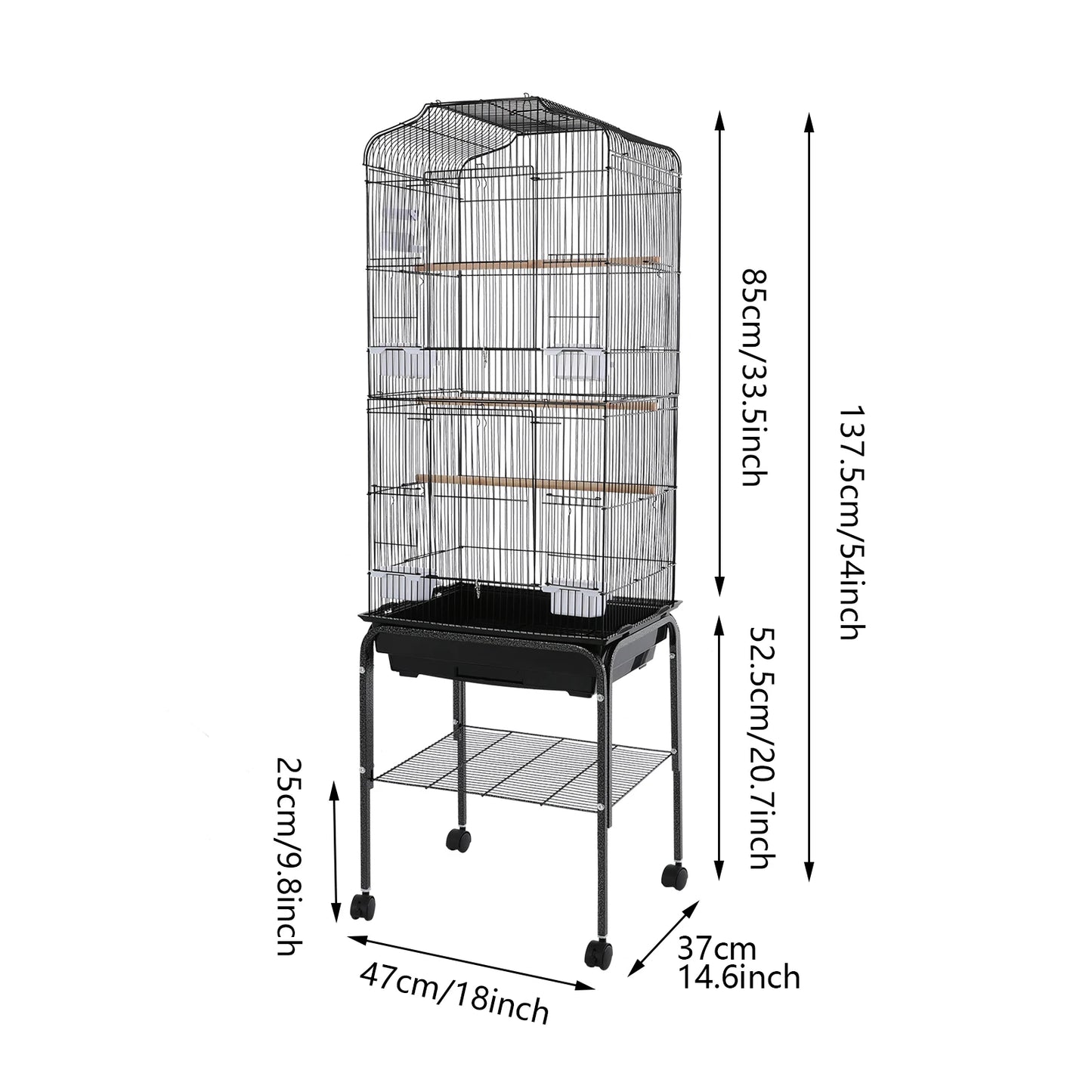 Bird Cage With Stand And Wheels Lockable Door For Home