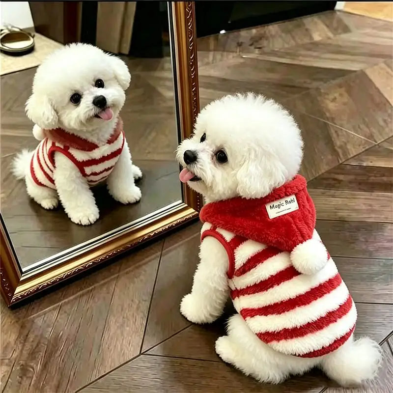 Warm Striped Plush Dog Coat Vest for Winter Weather